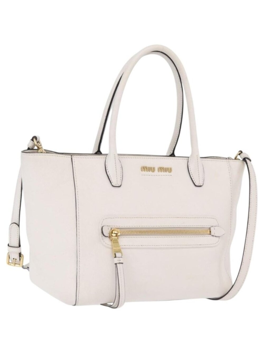Miu Miu Tote Bag Leather 2way White Gold